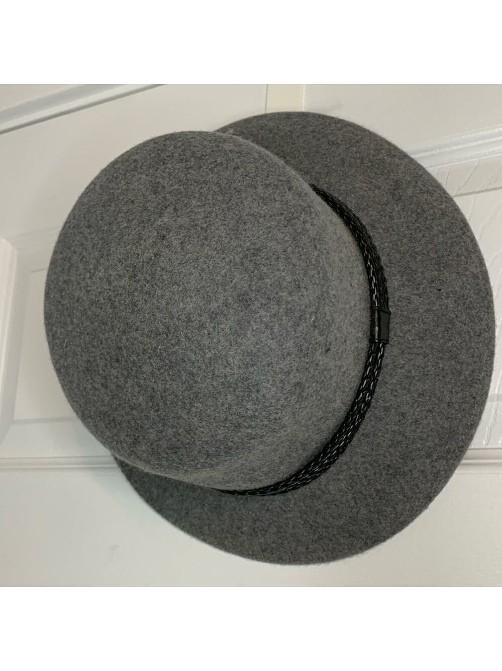 Nine West Wool Felt Bucket Hat Gray Women’s One Size Black Braided Trim